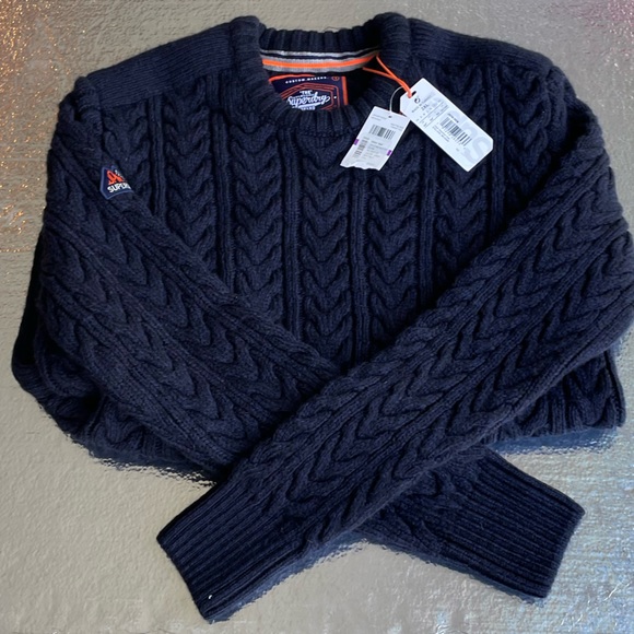 NWT Superdry Jacob Crew 44 (2XL) Cable Knit Sweater Navy/Black Twist  www.imisca.jp